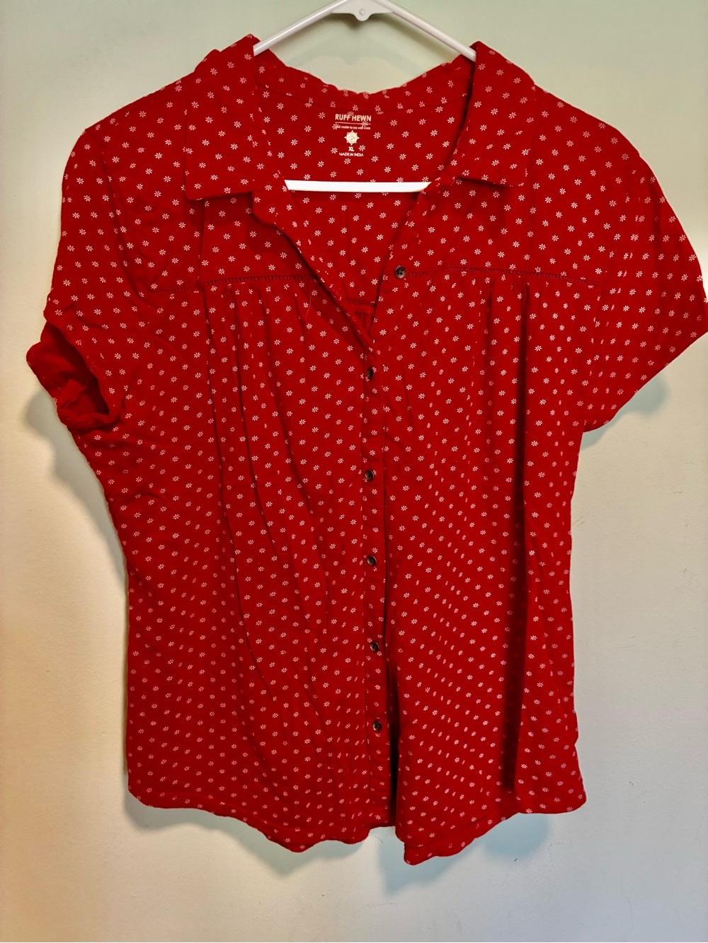 Ruff Hewn Red Short-Sleeve Button-Front Shirt with White Dot Print